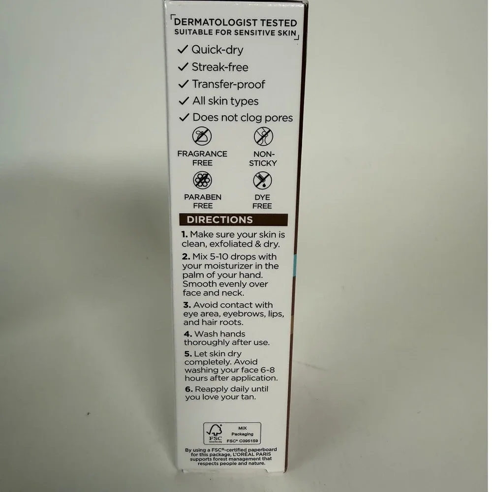 L'Oreal Paris Self-Tanning Facial Drops Sublime Bronze Hyaluronic Acid 1 oz New‎